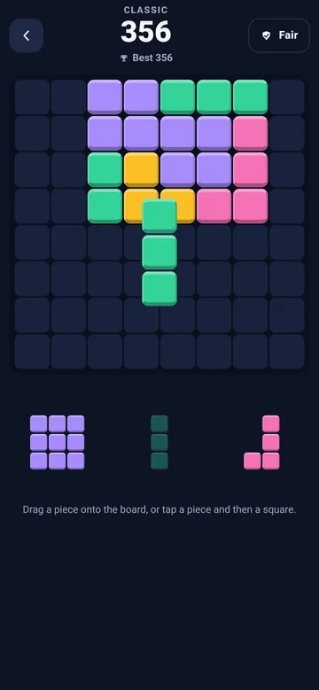 Fair & Square gameplay: dragging a piece with a placement preview